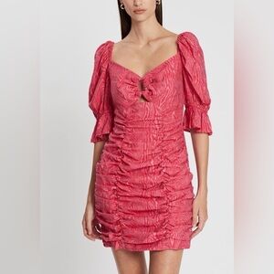 C/MEO Collective Rose-Pink Ruched Puff-Sleeve Mini Dress size L